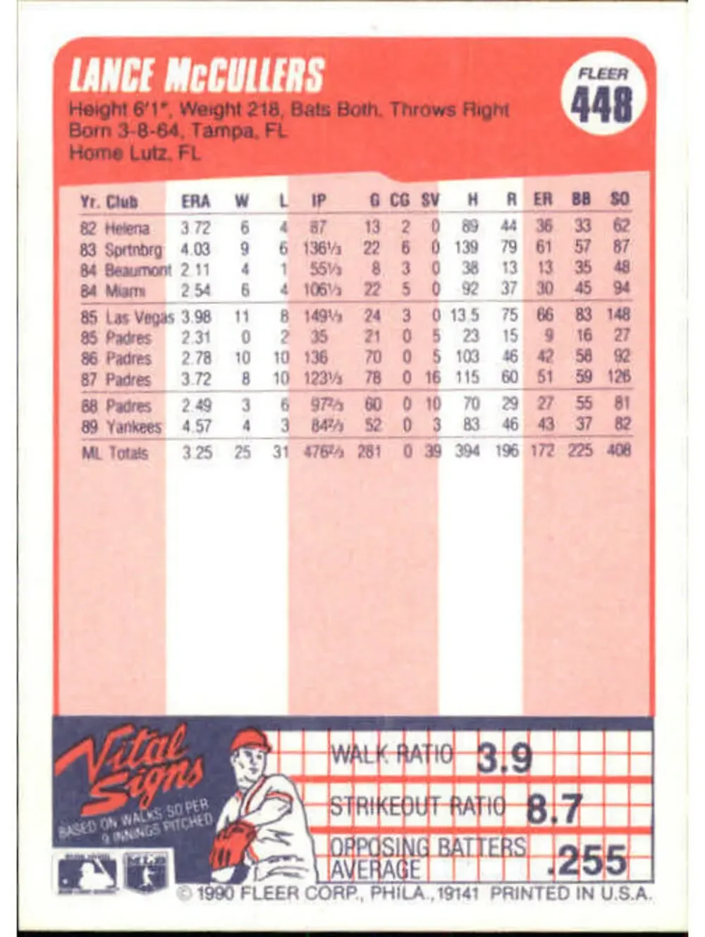 1990 Lance McCullers Fleer Baseball Card #448